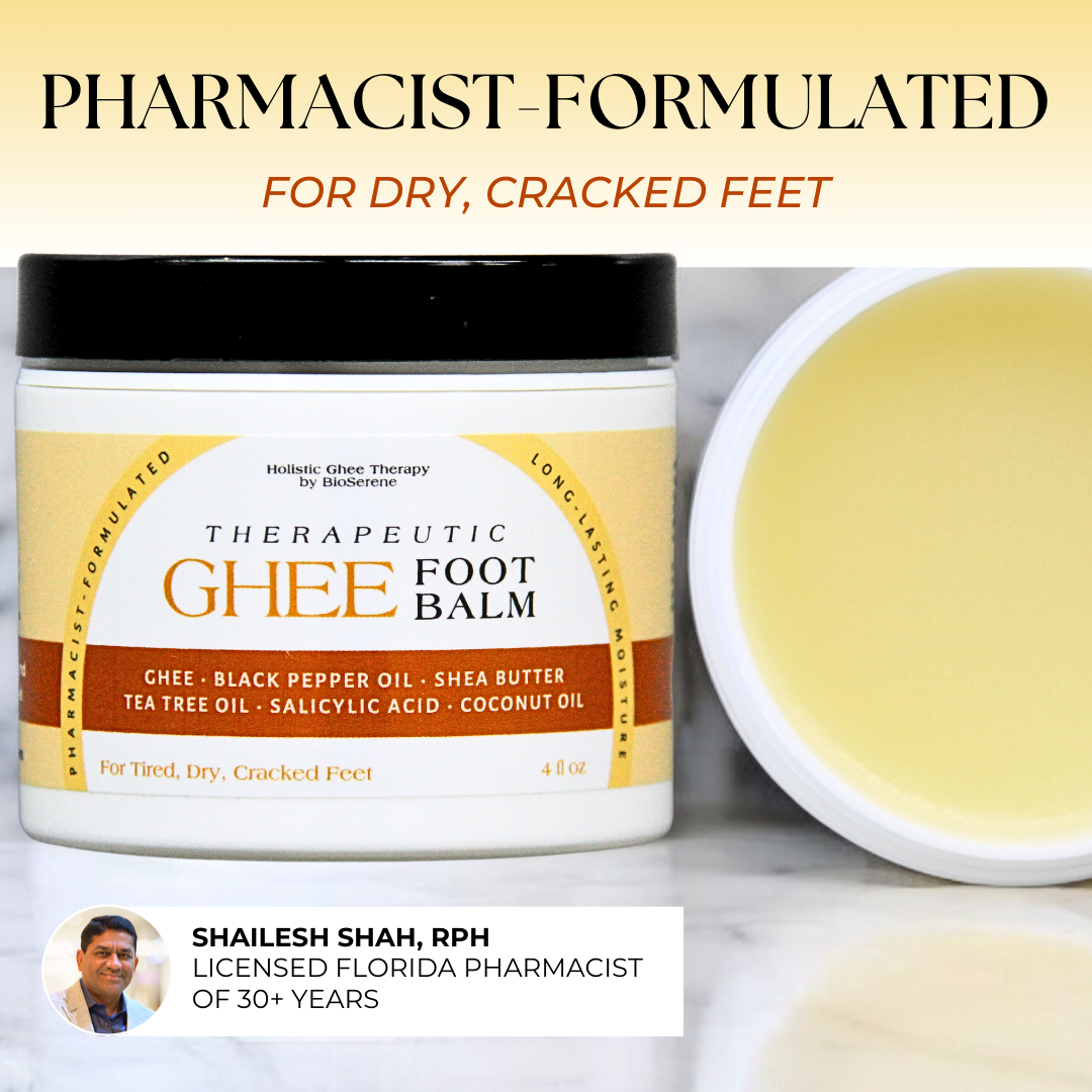 Therapeutic Ghee Foot Balm - Foot Moisturizer for Dry Cracked Feet - Foot Care with Shea Butter