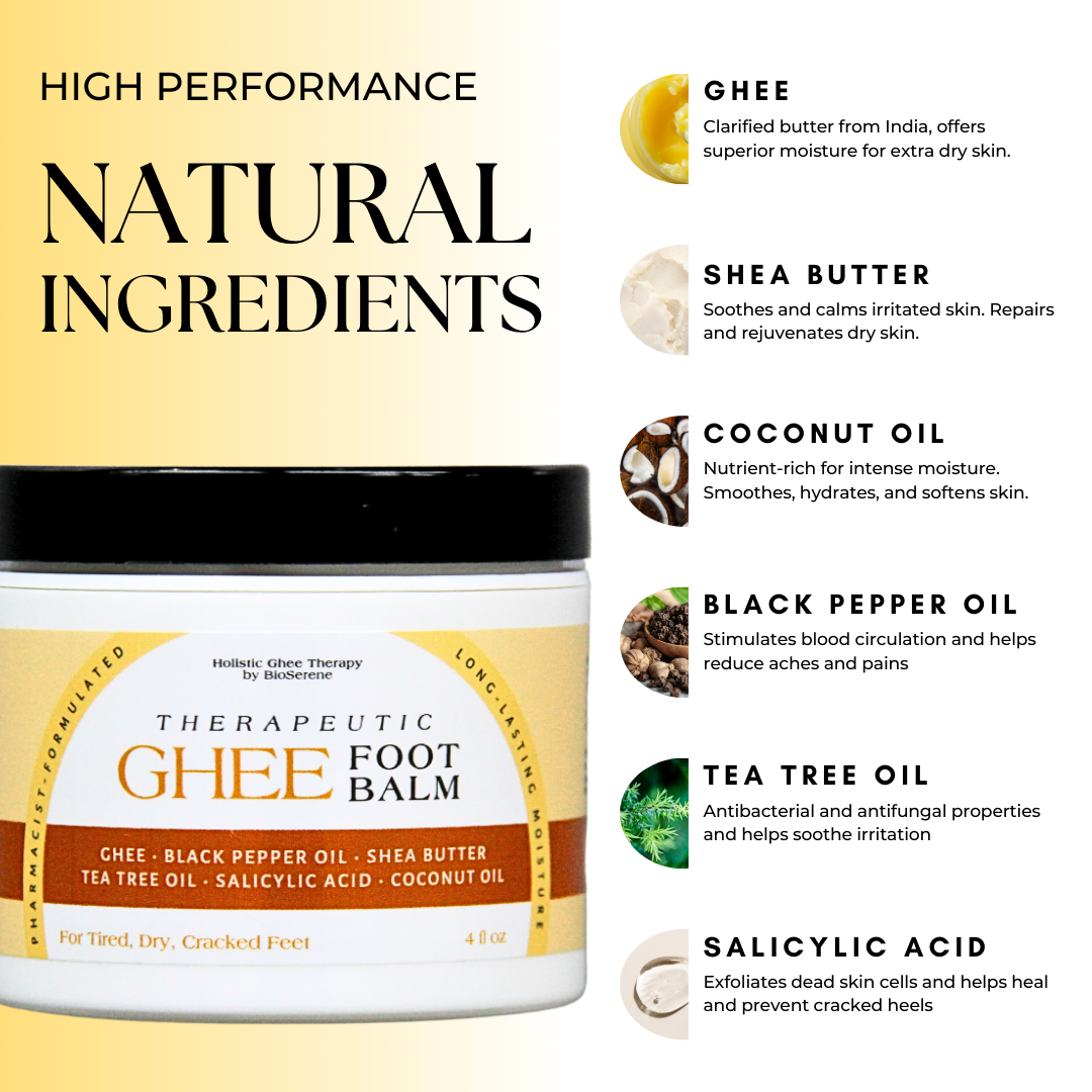 Therapeutic Ghee Foot Balm - Foot Moisturizer for Dry Cracked Feet - Foot Care with Shea Butter